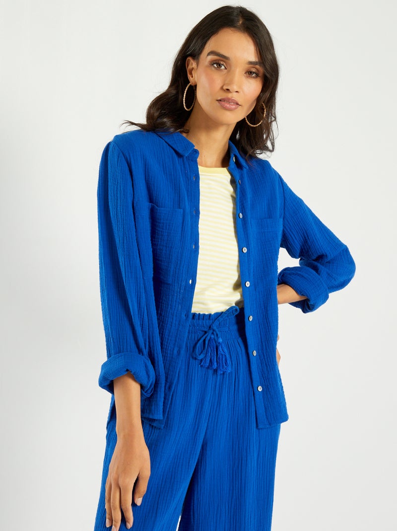 Camisa de gasa de algodón AZUL - Kiabi