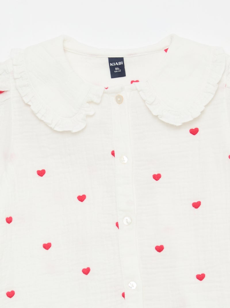 Camisa de gasa de algodón con estampado de 'corazón' Blanco - Kiabi