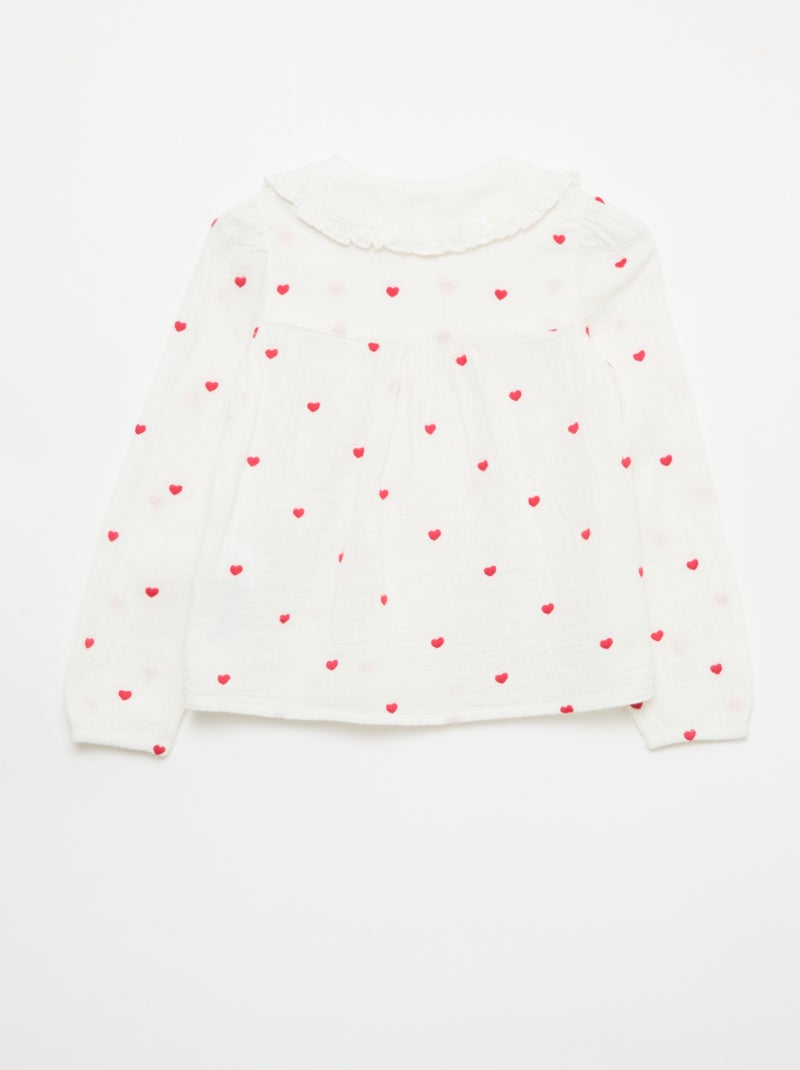 Camisa de gasa de algodón con estampado de 'corazón' Blanco - Kiabi