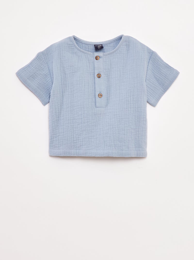 Camisa de gasa de algodón de manga corta Azul - Kiabi