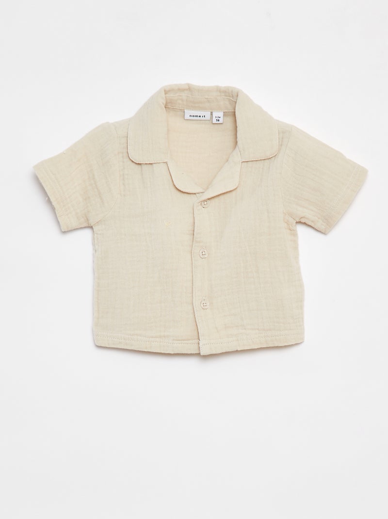 Camisa de gasa de algodón de manga corta 'Name it' BEIGE - Kiabi