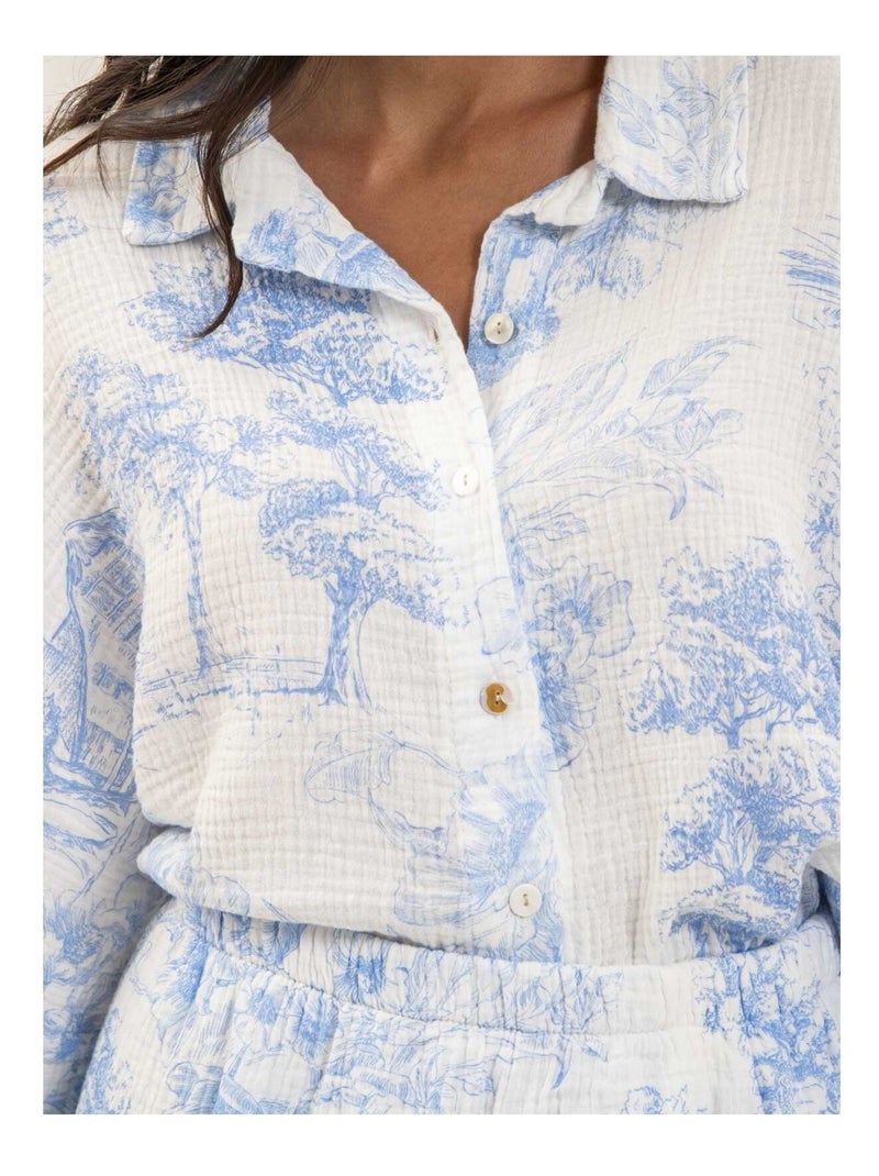 Camisa de gasa de algodón motivo toile de Jouy OLEA Azul - Kiabi
