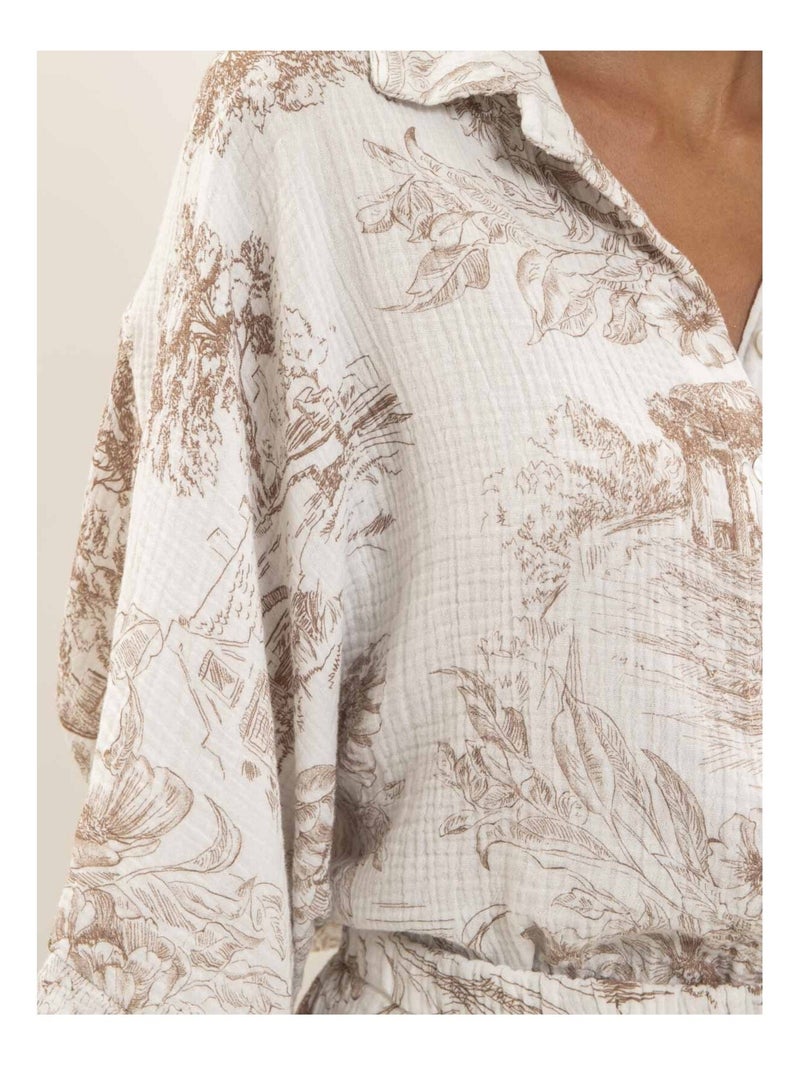 Camisa de gasa de algodón motivo toile de Jouy OLEA Marrón - Kiabi