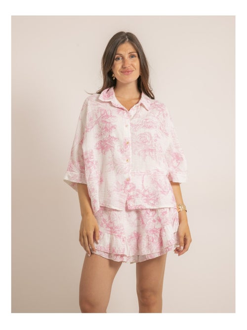 Camisa de gasa de algodón motivo toile de Jouy OLEA - Kiabi Camisa de gasa de algodón motivo toile de Jouy OLEA - Kiabi