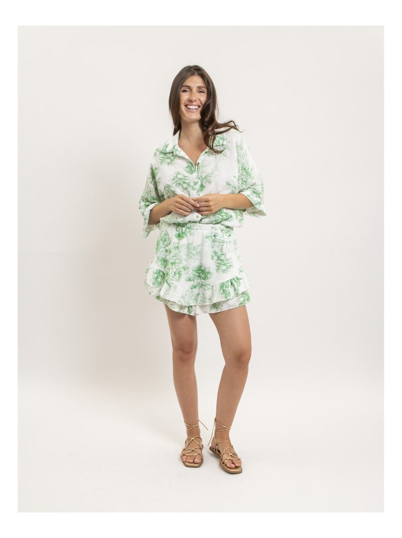 Camisa de gasa de algodón motivo toile de Jouy OLEA Verde - Kiabi