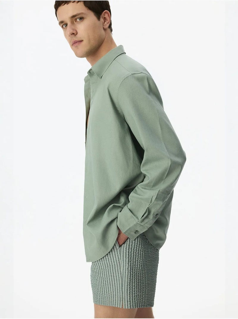 Camisa de hombre air de mezcla de lino penti Verde menta - Kiabi