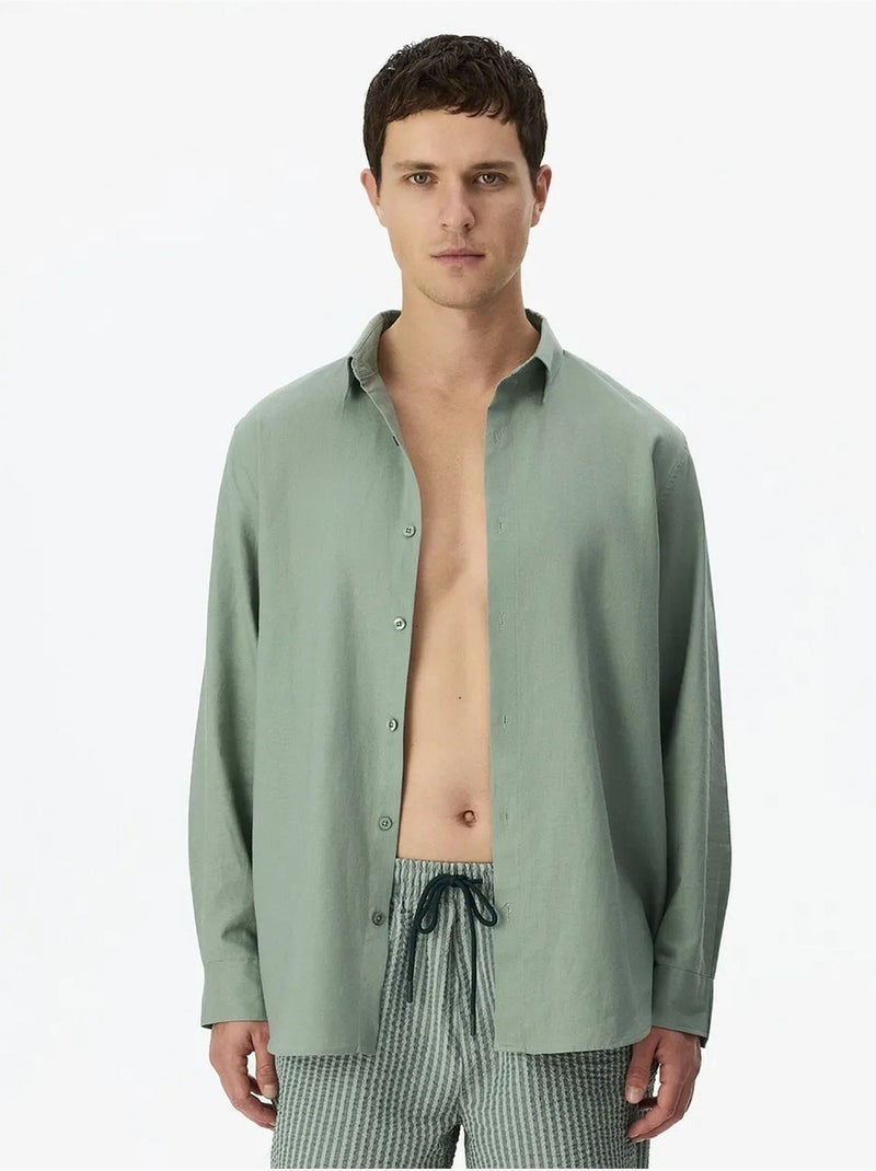 Camisa de hombre air de mezcla de lino penti Verde menta - Kiabi