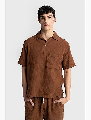 Camisa de hombre de algodón de manga corta de ajuste relajado giesto