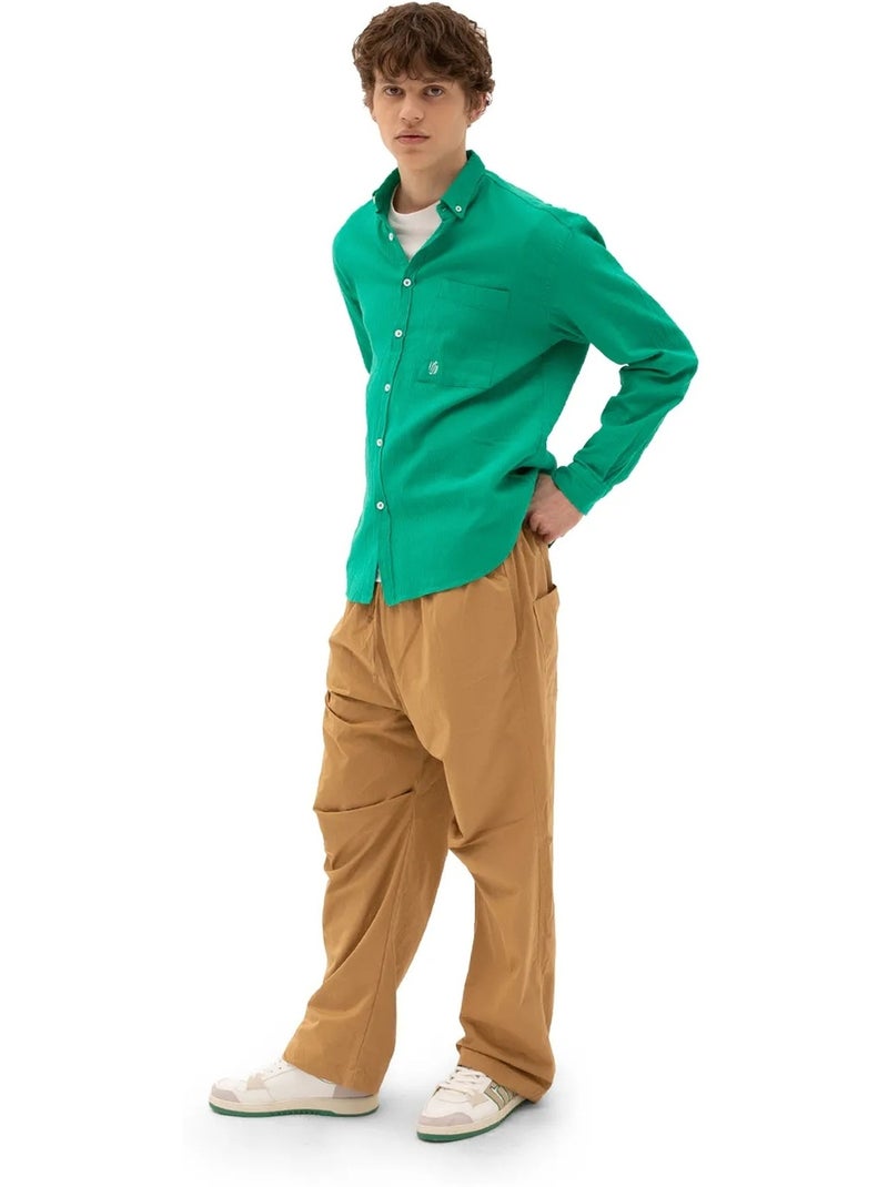 Camisa de hombre de algodón de manga larga con cuello abotonado giesto Verde esmeralda - Kiabi