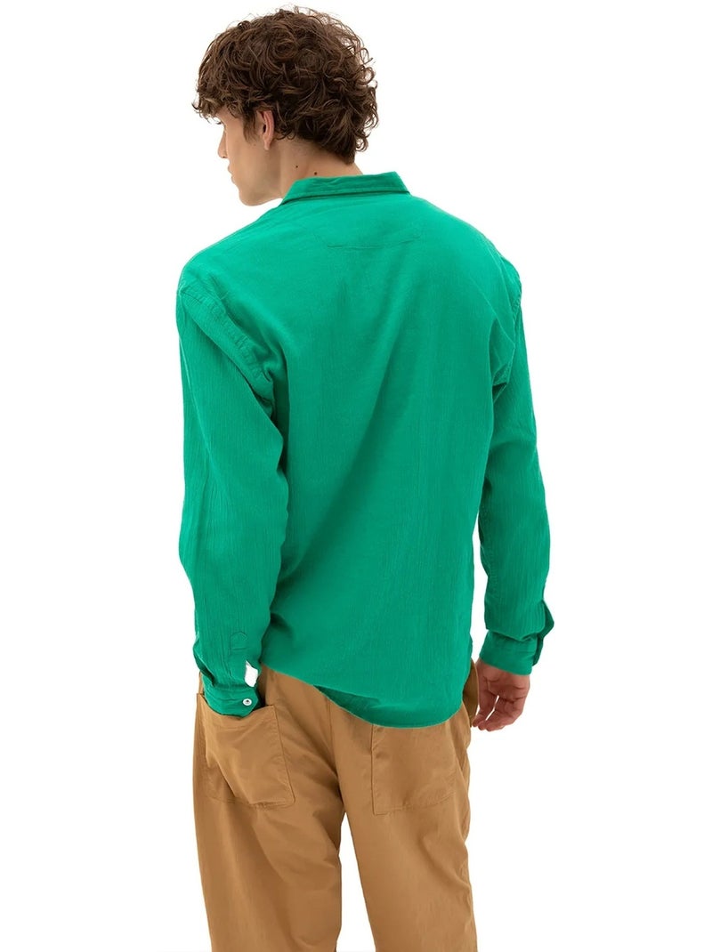 Camisa de hombre de algodón de manga larga con cuello abotonado giesto Verde esmeralda - Kiabi