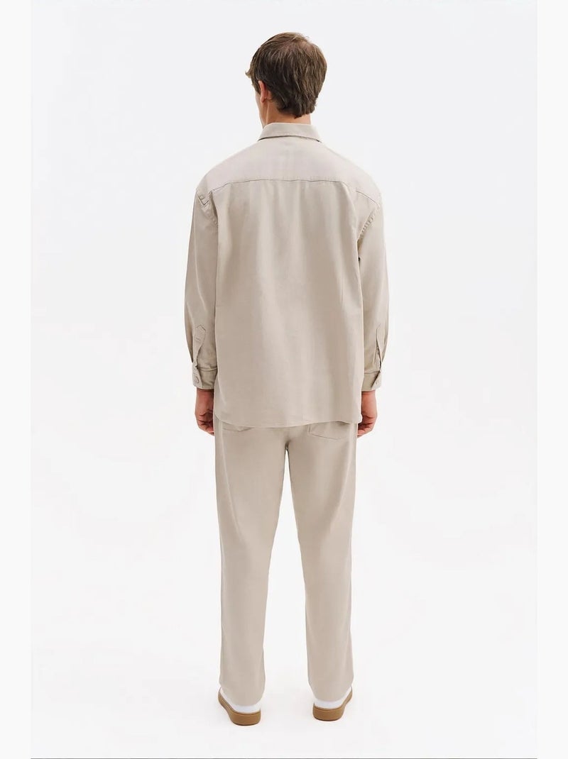 Camisa de hombre de algodón y lycra giesto Beige arcilla - Kiabi