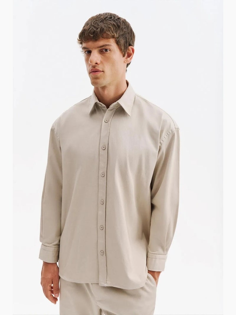 Camisa de hombre de algodón y lycra giesto Beige arcilla - Kiabi