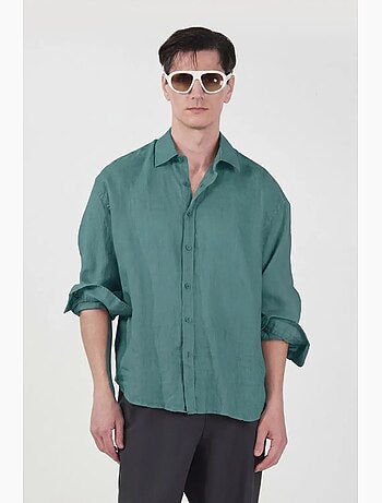 Camisa de hombre de manga larga de mezcla de lino oversize giesto