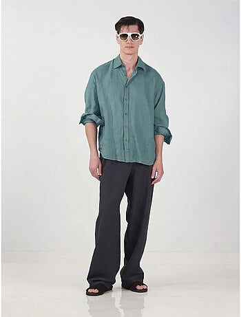 Camisa de hombre de manga larga de mezcla de lino oversize giesto