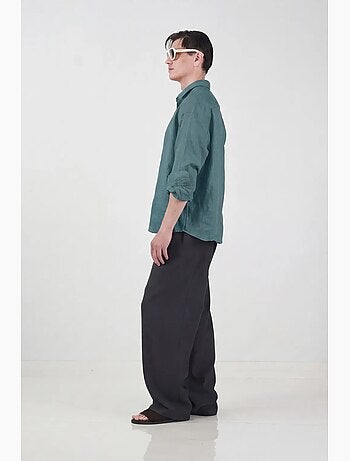 Camisa de hombre de manga larga de mezcla de lino oversize giesto