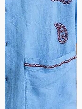 Camisa de hombre de popelín de algodón bordada de manga corta giesto