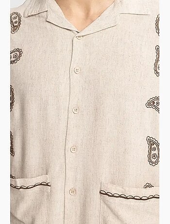 Camisa de hombre de popelín de algodón bordada de manga corta giesto