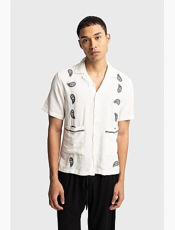 Camisa de hombre de popelín de algodón bordada de manga corta giesto