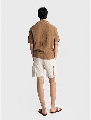 Camisa de hombre de popelín de algodón bordada de manga corta giesto