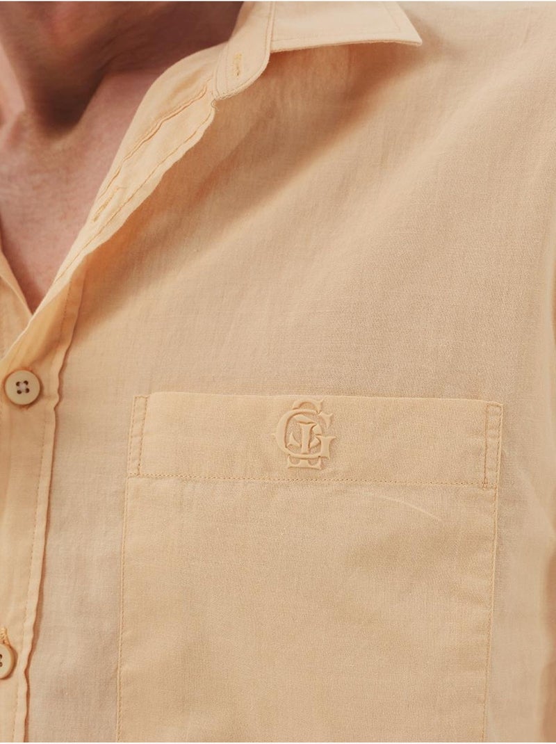 Camisa de hombre de popelina de algodón de ajuste normal giesto Beige natural - Kiabi