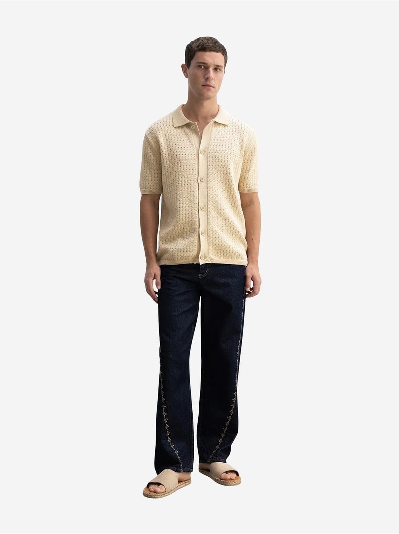 Camisa de jacquard con botones y textura giesto Beige arcilla - Kiabi