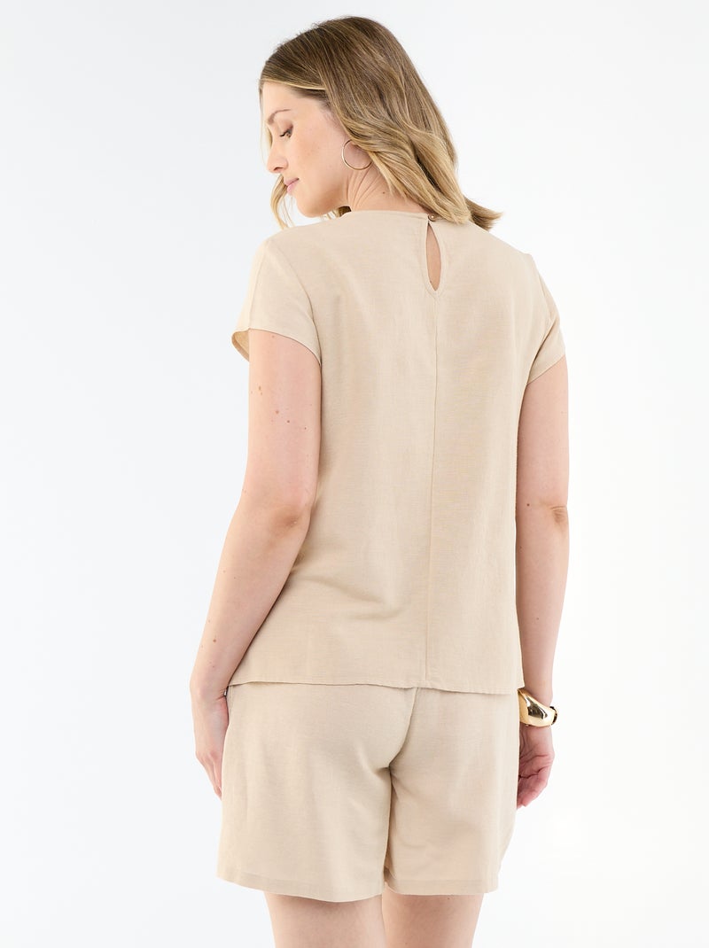 Camisa de lactancia de lino mezclado Beige - Kiabi