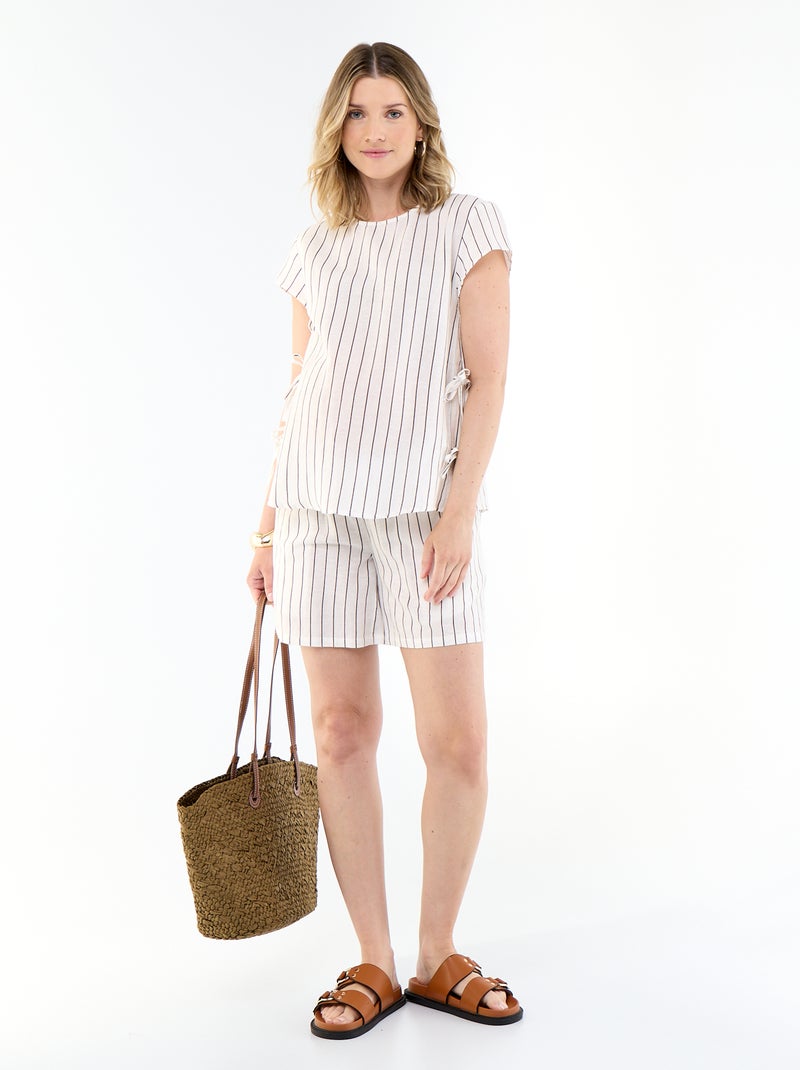 Camisa de lactancia de lino mezclado Blanco - Kiabi