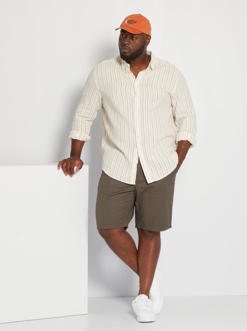 Camisa de lino a rayas BEIGE - Kiabi