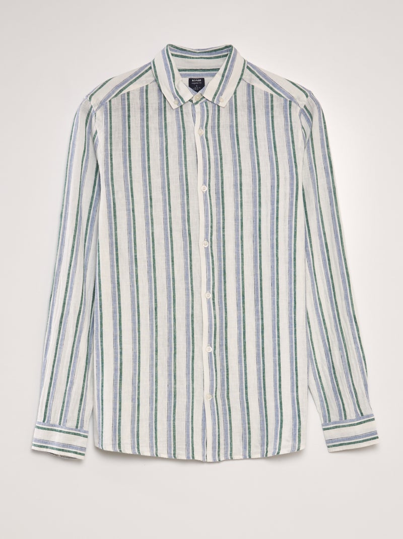 Camisa de lino a rayas BLANCO - Kiabi