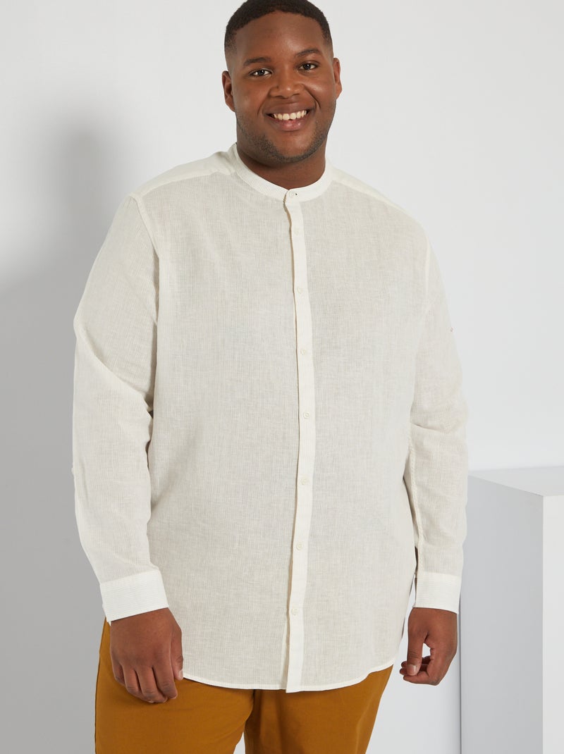 Camisa de lino a rayas BLANCO - Kiabi