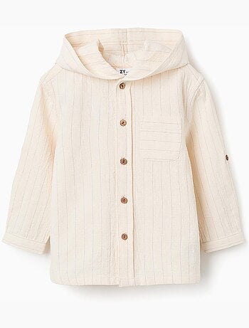 Camisa de lino a rayas y con capucha