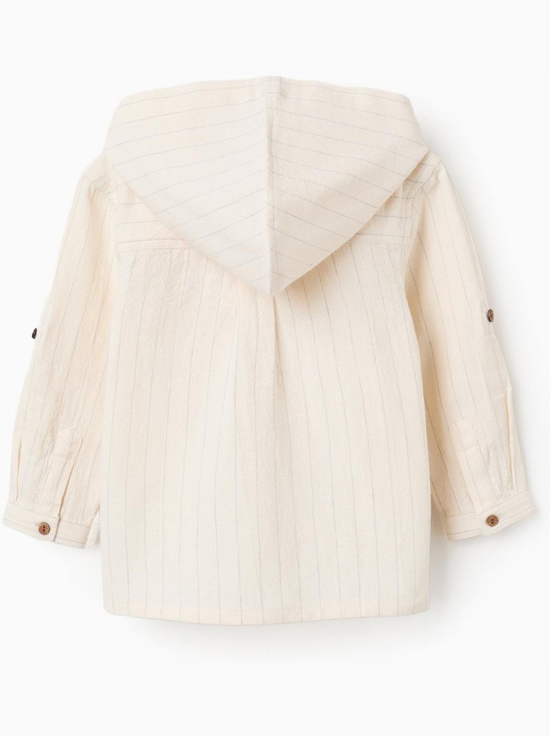 Camisa de lino a rayas y con capucha Beige - Kiabi