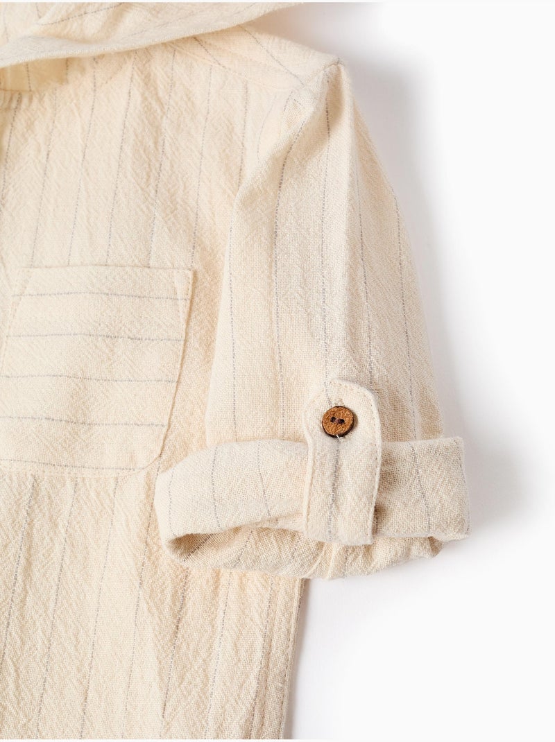 Camisa de lino a rayas y con capucha Beige - Kiabi