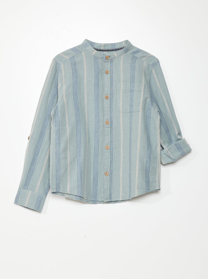 Camisa de lino con cuello mao AZUL - Kiabi
