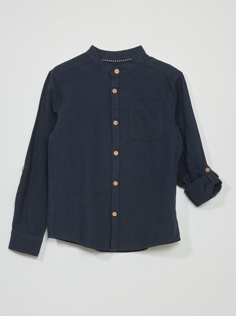 Camisa de lino con cuello mao azul - Kiabi