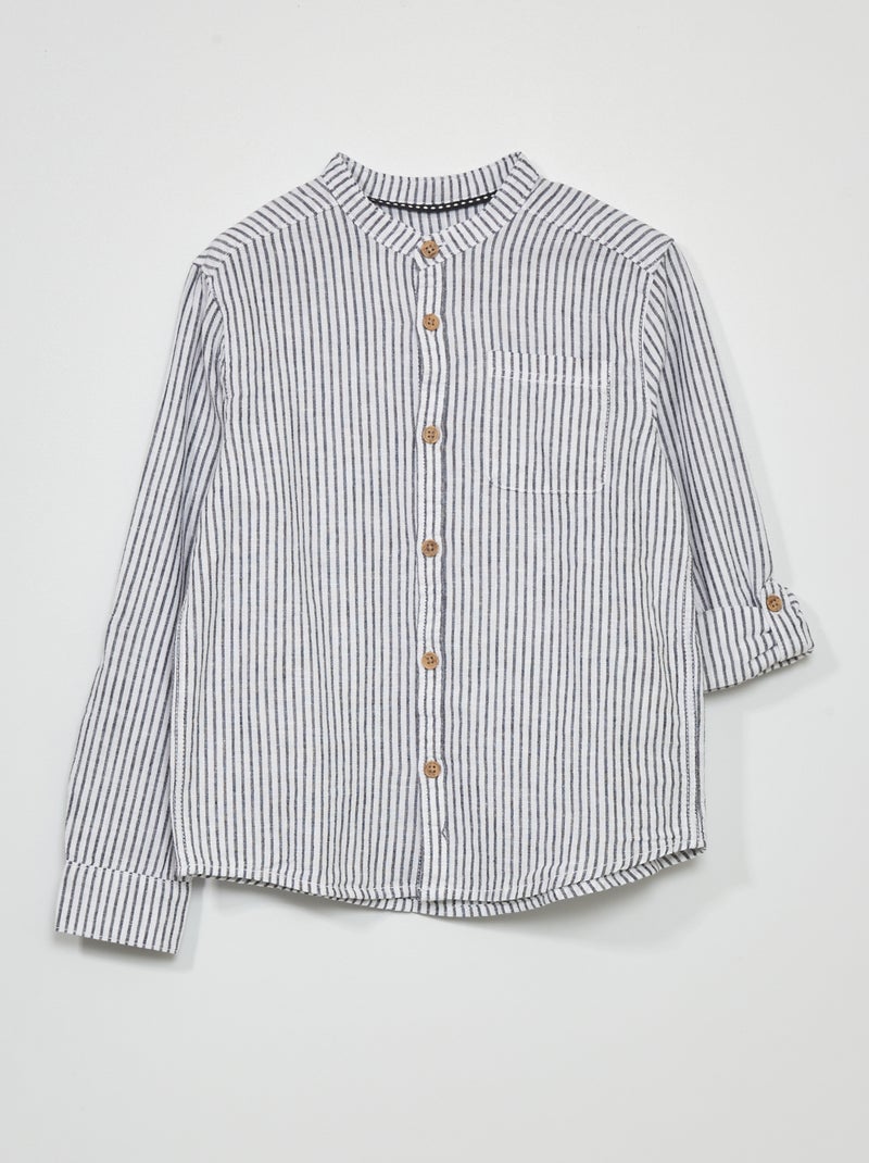 Camisa de lino con cuello mao AZUL - Kiabi