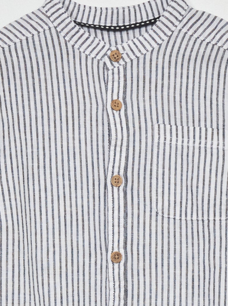 Camisa de lino con cuello mao AZUL - Kiabi