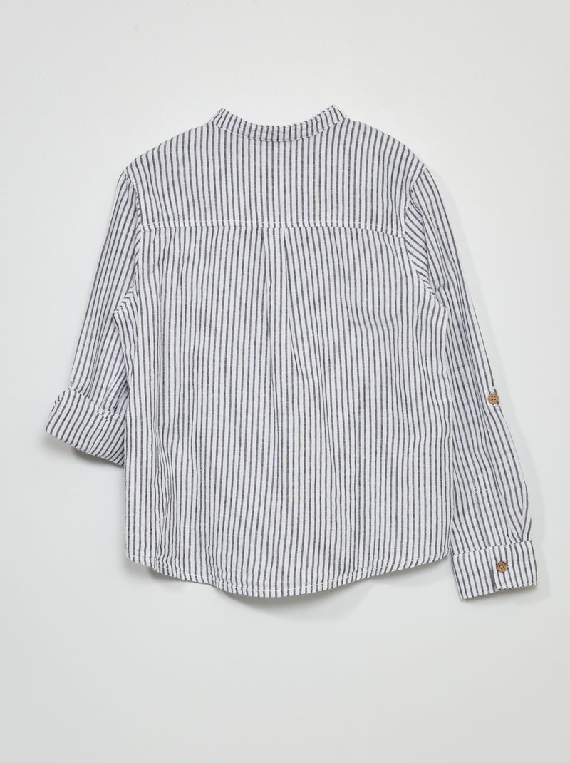 Camisa de lino con cuello mao AZUL - Kiabi