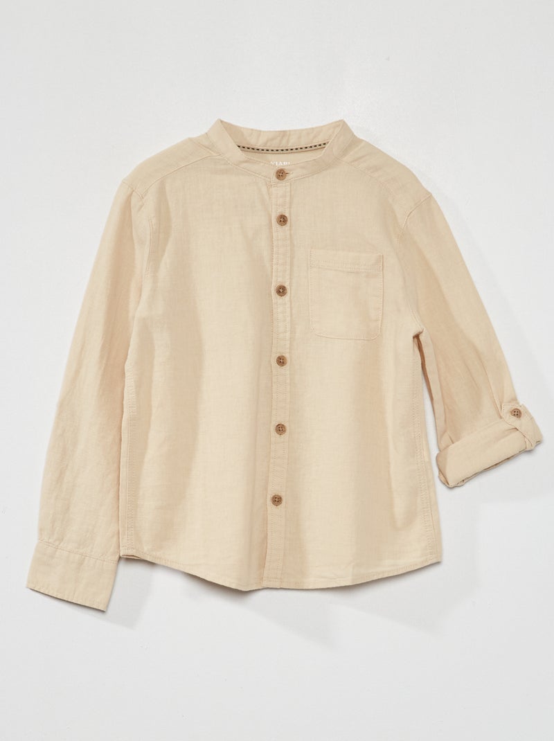 Camisa de lino con cuello mao BEIGE - Kiabi