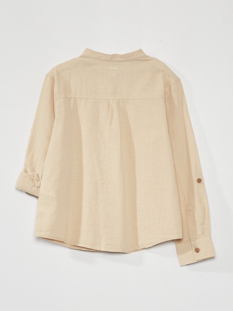 Camisa de lino con cuello mao BEIGE - Kiabi