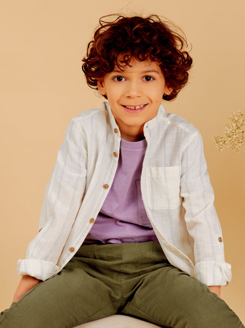 Camisa de lino con cuello mao BLANCO - Kiabi