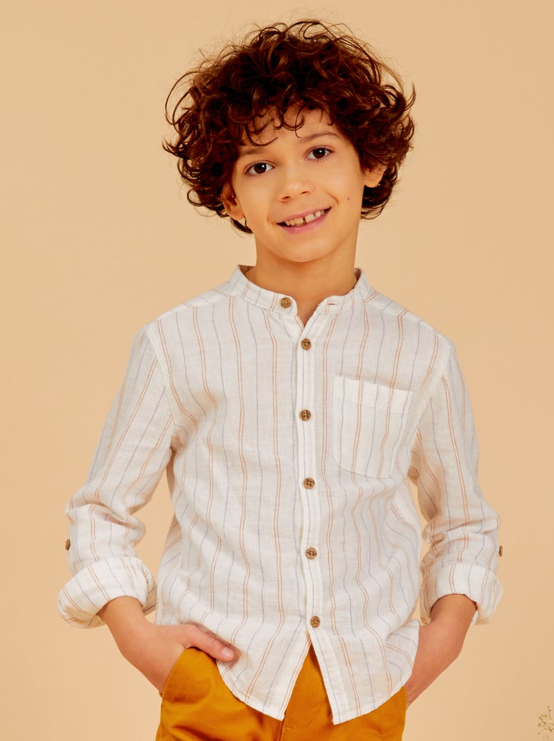 Camisa de lino con cuello mao BLANCO - Kiabi