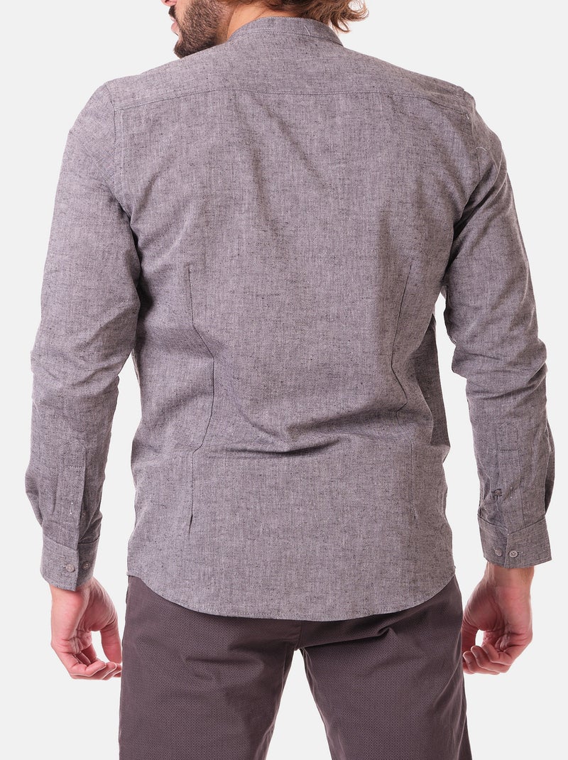 Camisa de lino con cuello mao Gris antracita - Kiabi