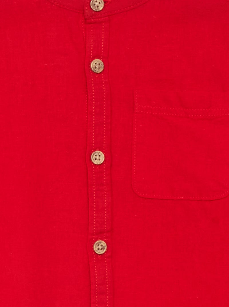 Camisa de lino con cuello mao ROJO - Kiabi