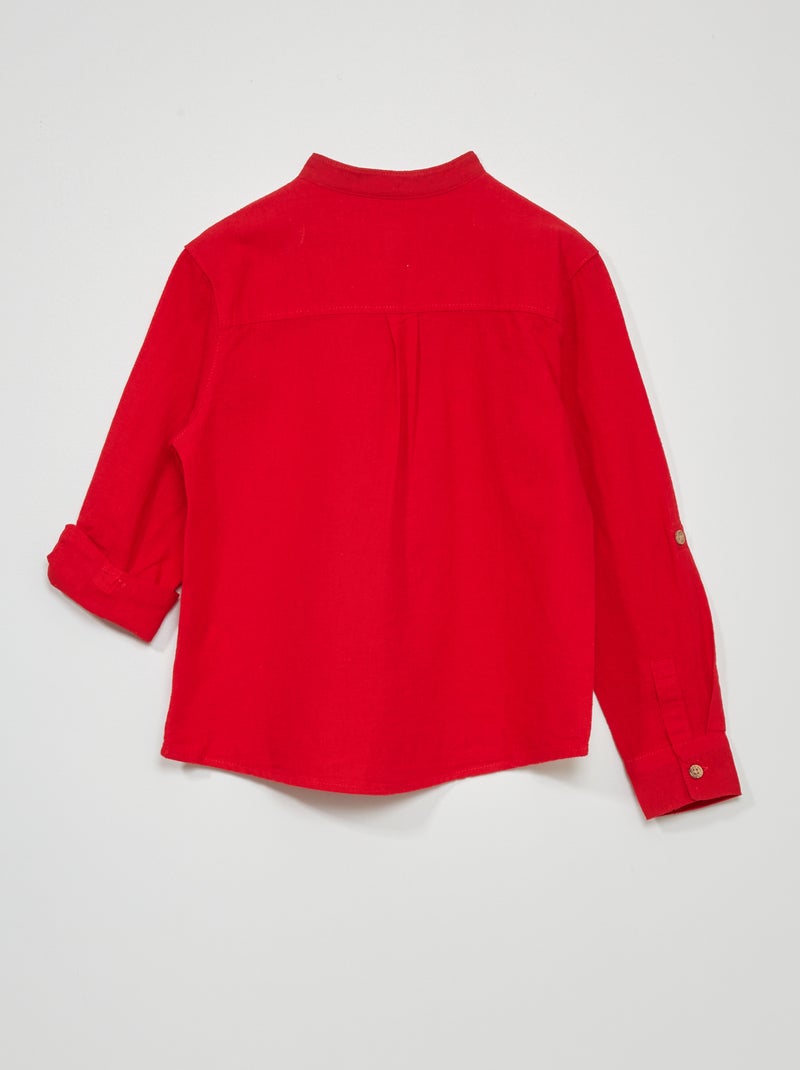 Camisa de lino con cuello mao ROJO - Kiabi