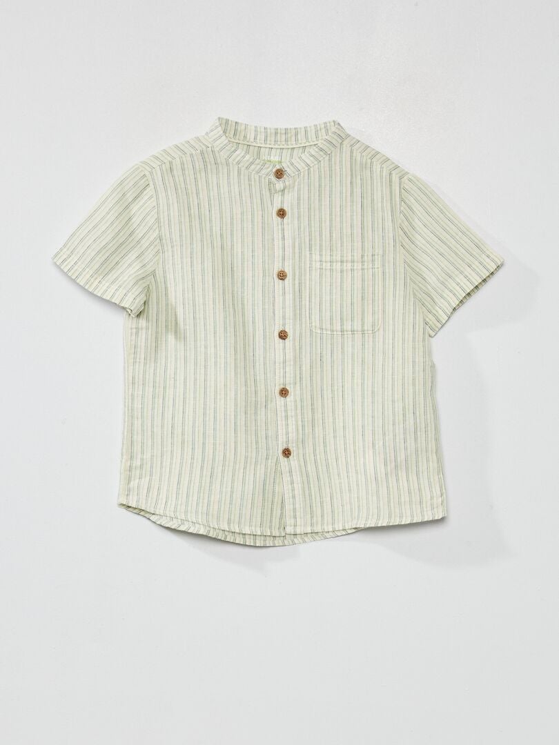 Camisa de lino con cuello mao VERDE - Kiabi