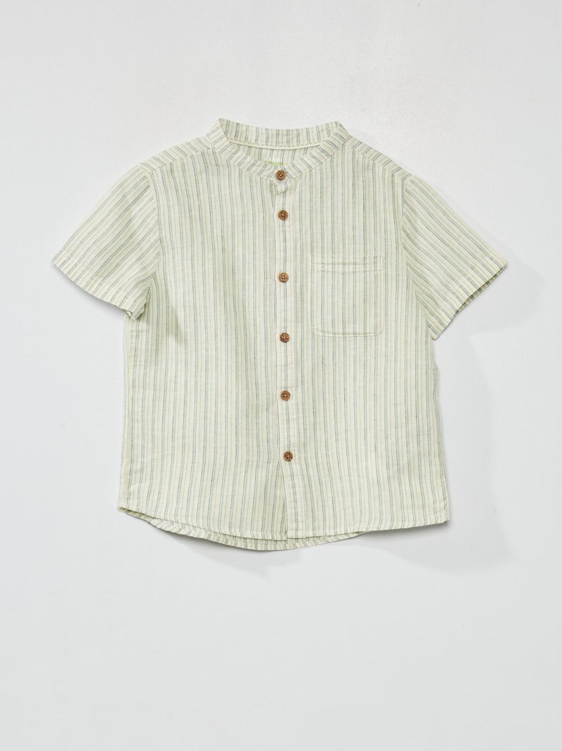 Camisa de lino con cuello mao VERDE - Kiabi