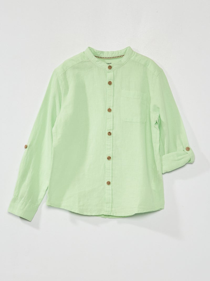 Camisa de lino con cuello mao VERDE - Kiabi