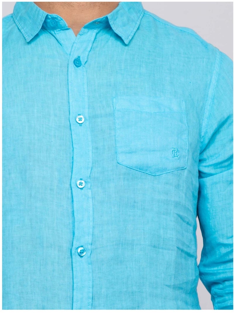 Camisa de lino DALAMO Azul turquesa - Kiabi