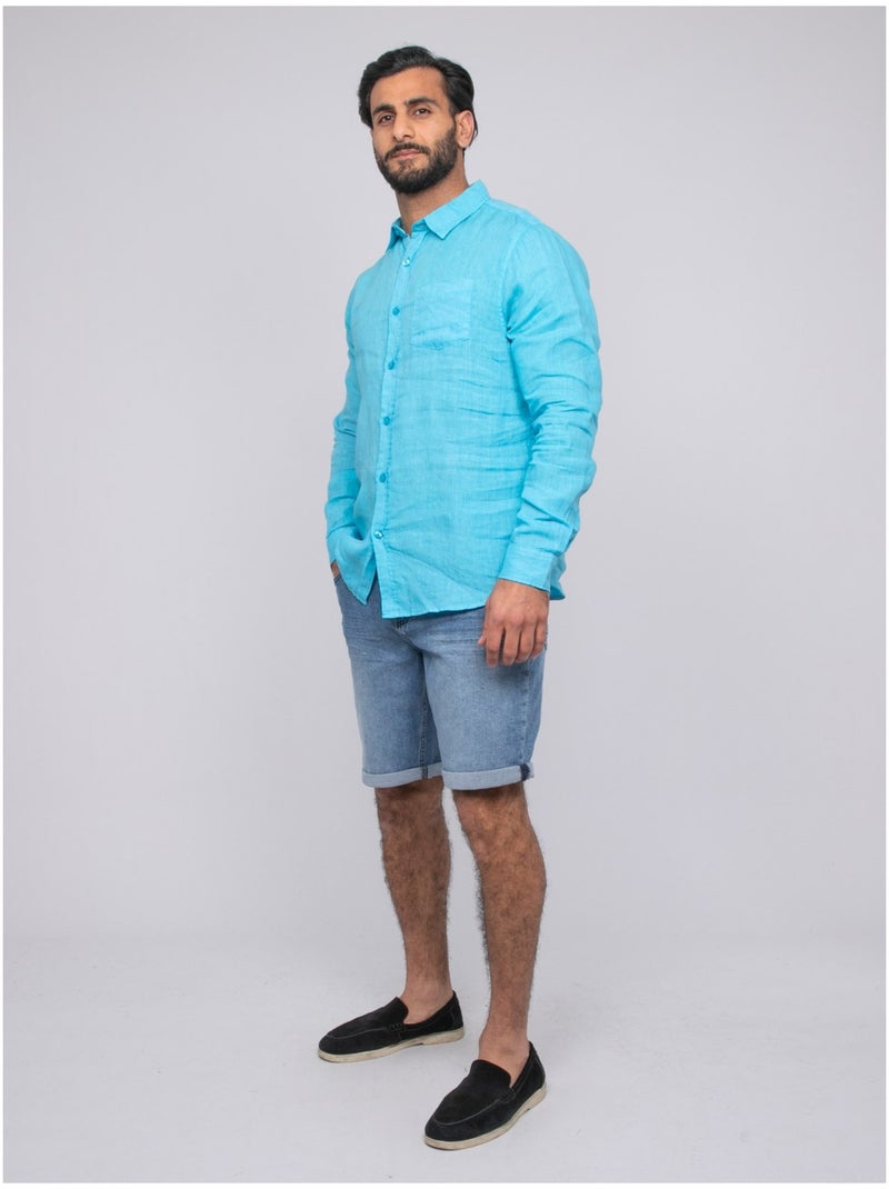 Camisa de lino DALAMO Azul turquesa - Kiabi